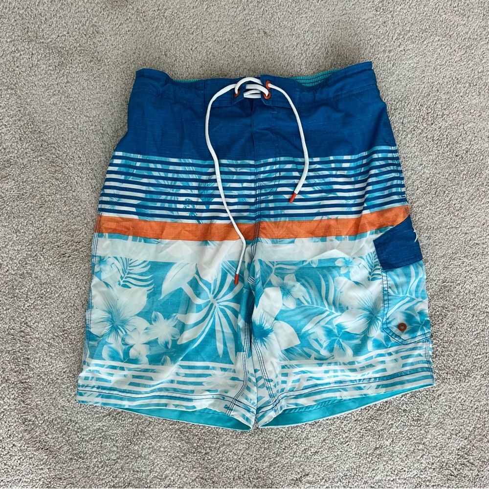 Blue and Orange Floral Swim Shorts